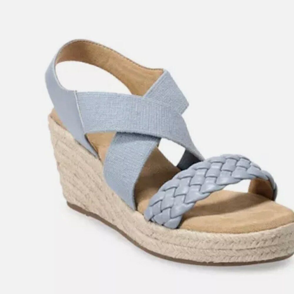 Sonoma Ortholite platform  wedge Espadrille sandals blue EUC size 8.5